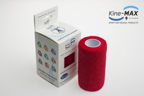 KINE-MAX COHESIVE ELASTIC BANDAGE ELASTICKÁ SAMOFIXAČNÍ BANDÁŽ 10cm x 4,5m - Červená č.1